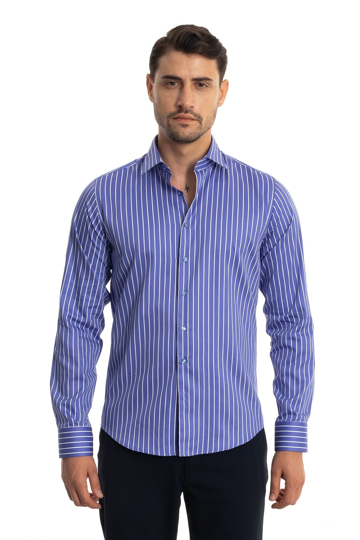 Giant Mavi Beyaz Çizgili Slim Fit Gömlek