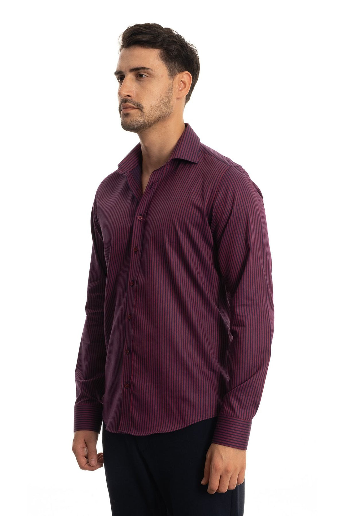 Giant Claret Red Navy Striped Shirt